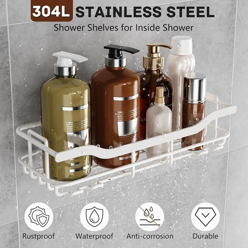 OMAIRA 3-Pack Shower Caddy with Soap Holder, Adhesive Rustproof No-drill Strudy Loading Inside Shower Organizer Shelves Rack Storage Bathroom Organization for Smooth Wall Glass Tile, White (X-Large) - Image 5